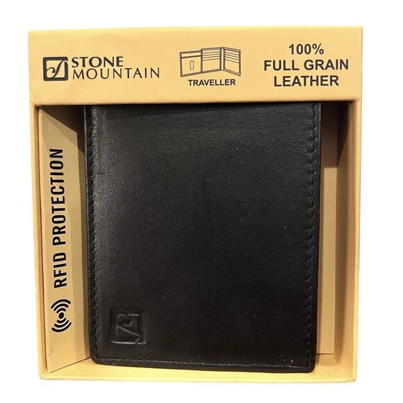 Stone Mountain Mens Bifold Leather Wallet RFID (Black) Boxed - Picture 1 of 8